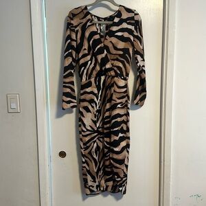 NWT: Topshop  long sleeve riviera midi dress in animal print size 10